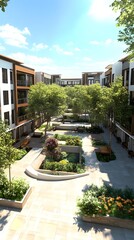 Modern Architectural Design of a Courtyard with Lush Greenery