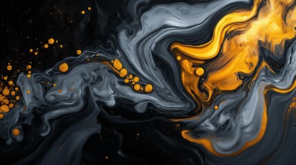 Obraz premium Golden ink flows elegantly over a dark surface, creating a stunning contrast with swirling patterns.