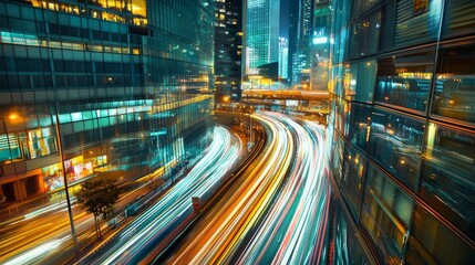 Fototapeta premium Night Lights: A Vibrant Cityscape in Long Exposure Photography