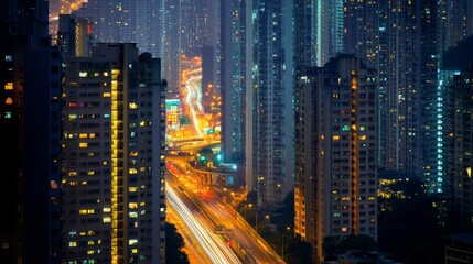 Obraz premium Night Lights: A Vibrant Cityscape in Long Exposure Photography