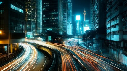 Obraz premium Night Lights: A Vibrant Cityscape in Long Exposure Photography