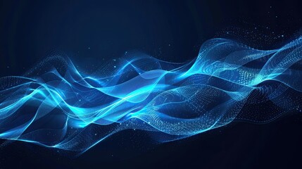 Fototapeta premium Abstract blue wave of dots and lines on dark background, digital technology concept for business or science presentation design