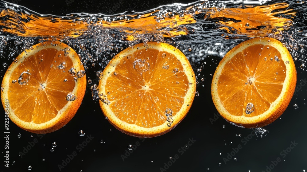 Poster three oranges are floating in a stream of water