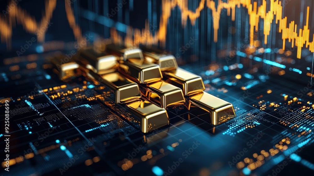 Poster abstract representation of gold bars on a rising graph symbolizing increasing prices