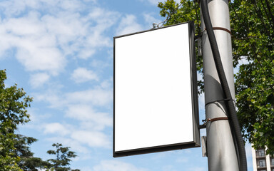 Blank white billboard on the pillar. Template