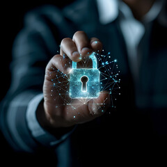 A hand holding a padlock symbolizing cybersecurity and data protection