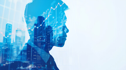 Double exposure photography of investor and financial growth graph