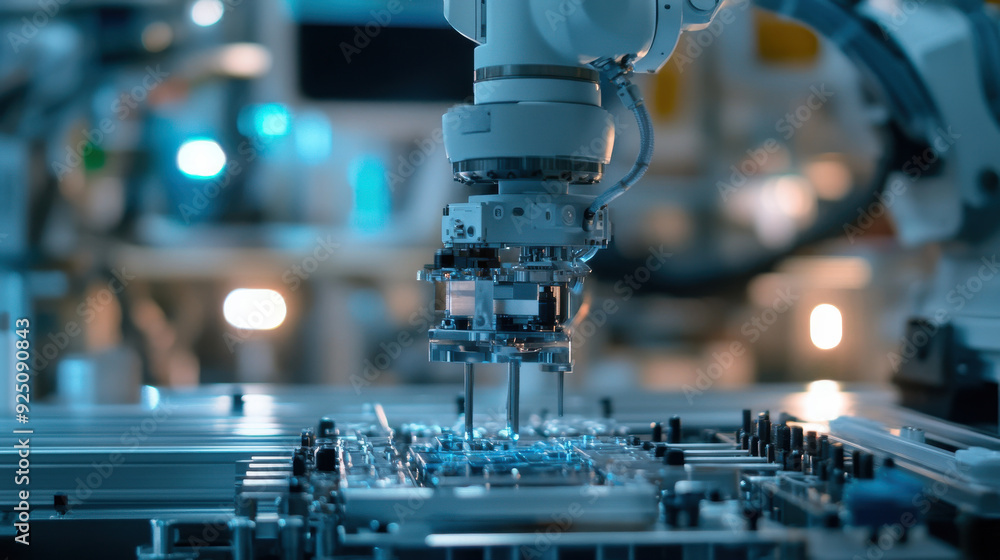Poster close-up of an assembly robot precisely installing appliance components