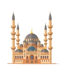Fototapeta premium Beautiful Illustration of a Traditional Mosque with Minarets and Domes