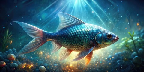 Fototapeta premium Magical fish with shimmering scales swimming gracefully in a mystical underwater world, magic, fish, underwater