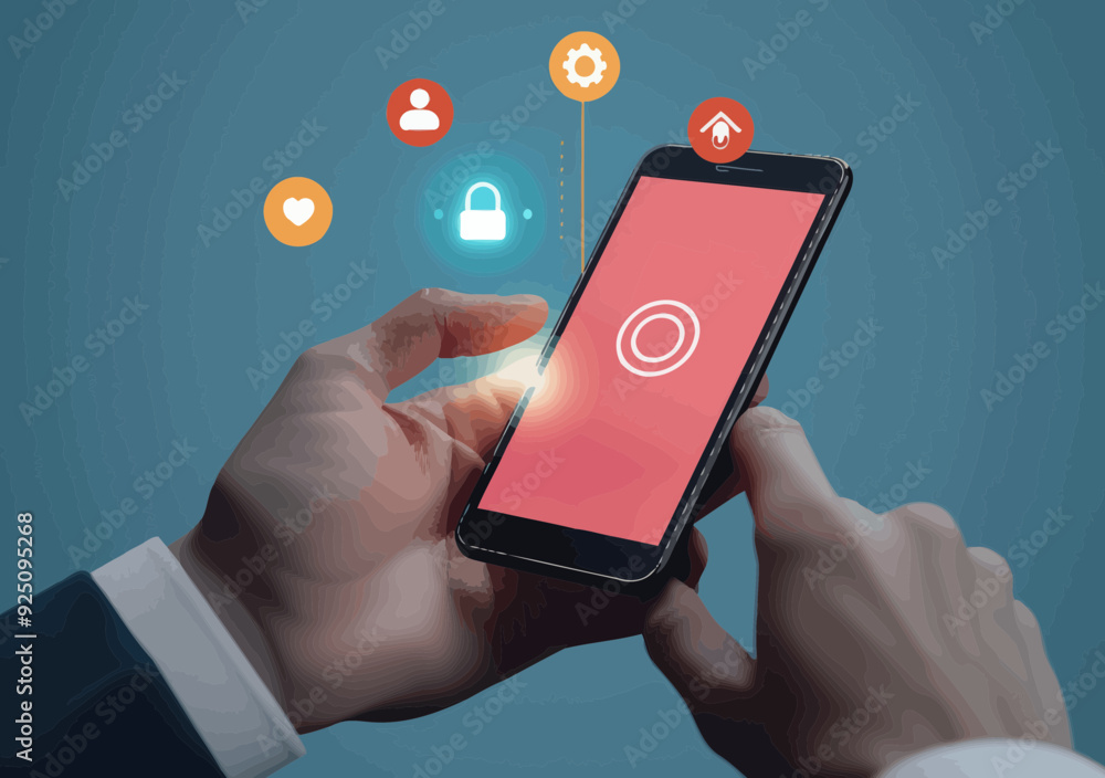 Poster conceptual smartphone interface activation, minimalist design, secure application access, user inter