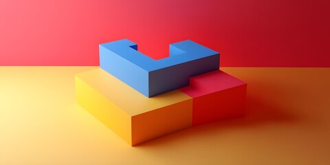 Obraz premium Abstract Minimalist Geometric Shapes with Yellow and Red Background