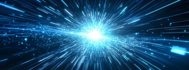 Fototapeta premium Abstract blue light speed background with laser beams, a technology and science concept