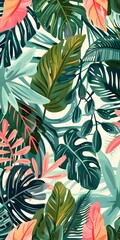 Tropical Leaf Seamless Pattern Illustration