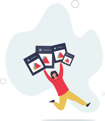 Cooperation with influencer as brand awareness campaign to reach audience.flat design with people.