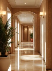 Fototapeta premium Luxury Hotel Hallway With Marble Floor