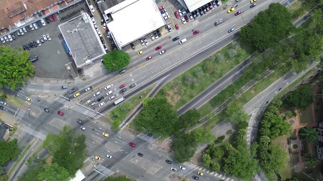 aerial images of cars on the wide pass road between in Cali, Colombia