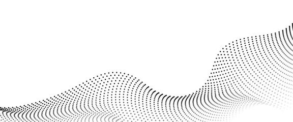 Abstract halftone flowing wavy gradient dots shape isolated on transparent background. Technology abstract lines on white background. Undulate Grey Wave Swirl, frequency sound wave, twisted curve line