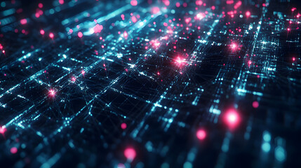 Obraz premium Cyber grid with pulsating nodes and connections