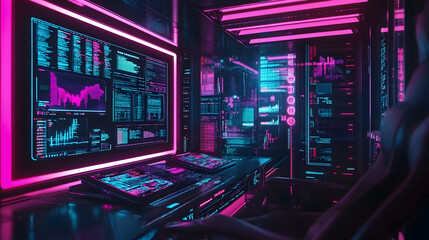 Fototapeta premium Cyberpunk-Themed Crypto Marketplace with Holographic Displays