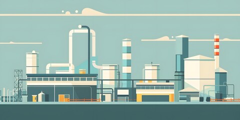 Obraz premium Industrial Factory Building Illustration with Sky and Clouds