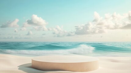 A beach scene with a large white sand sculpture in the foreground