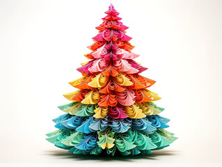 Christmas tree assorted colors of paper isolated on white,Christmas tree from confetti