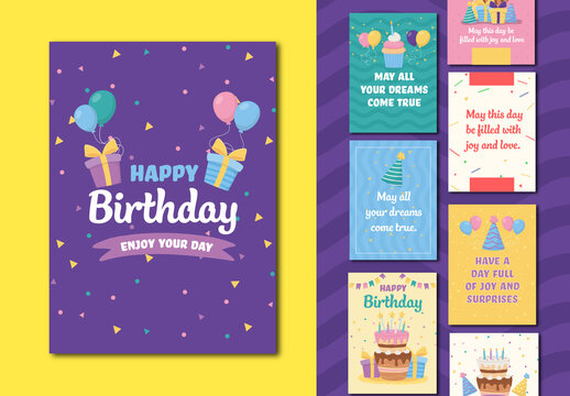 Colorful Happy Birthday Celebration Greeting Card Set