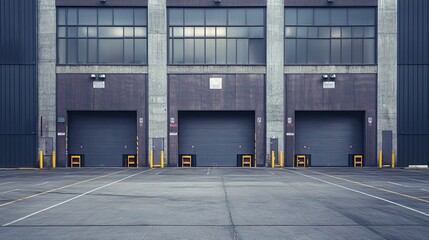 Empty truck loading dock with open bays and no trucks, industrial area