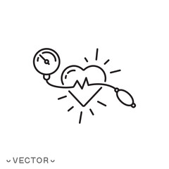 high or low blood pressure icon, measurement, arterial pressure, cardio vascular dystonia, medical device, thin line symbol isolated on white background, editable stroke eps 10 vector illustration