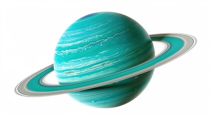 Teal Planet with Ring System Isolated on White Background
