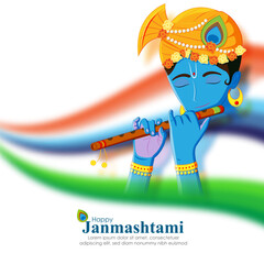 Vector illustration of Happy Krishna Janmashtami social media feed template