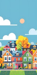 Colorful Houses on a Sunny Day Illustration