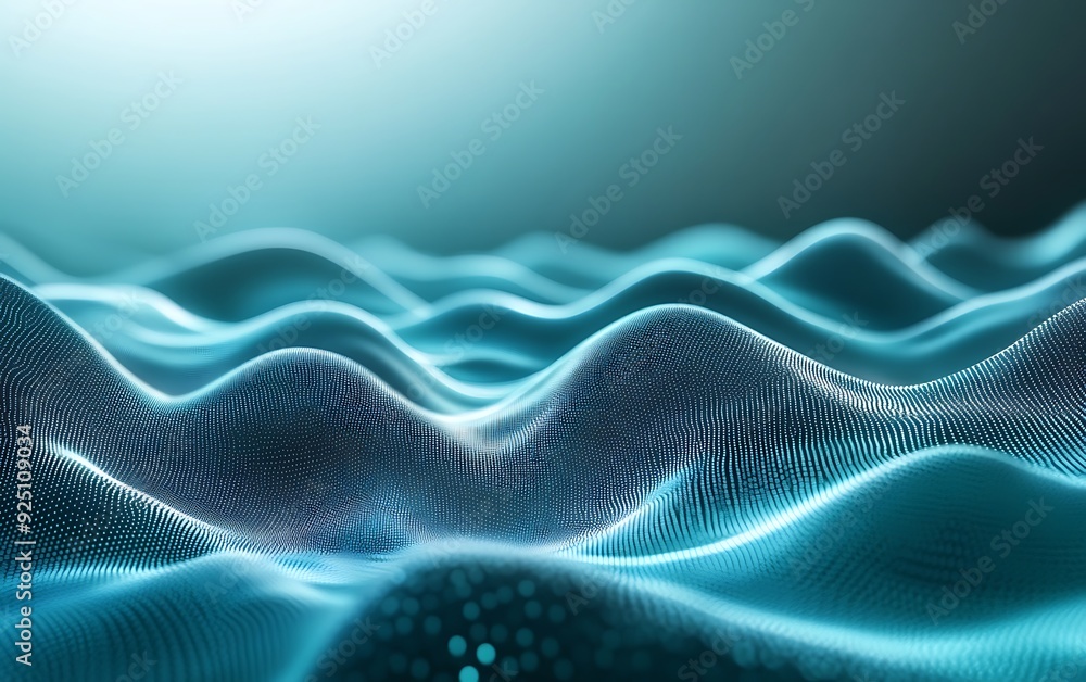 Poster Minimalistic Technology Background with a Wave of Digital Particles in Cool Tones