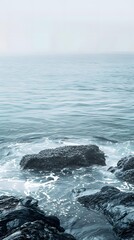 Fototapeta premium Rocks and Sea in Foggy Weather