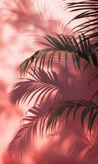 Palm leaves shadow on pink wall