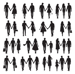 couples holding hands silhouette vector illustration