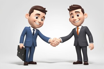 3D businessman character shaking hands with a colleague, symbolizing partnership on white background. Made with generative AI technology