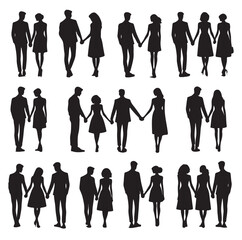 couples holding hands silhouette vector illustration