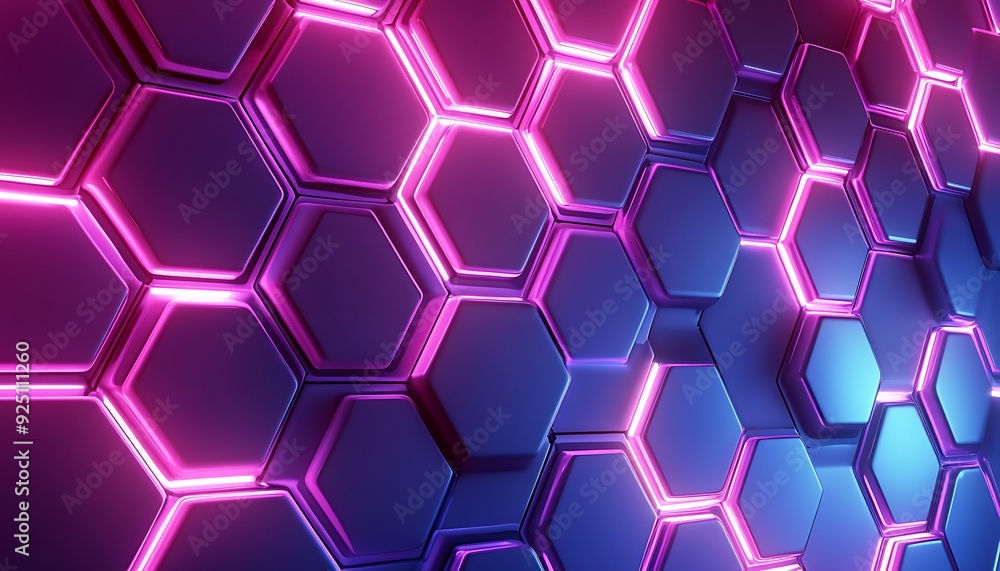 Poster Modern Technology Background with Hexagonal Tiles and Glowing LED Lights