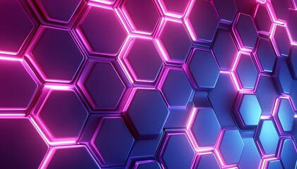 Modern Technology Background with Hexagonal Tiles and Glowing LED Lights