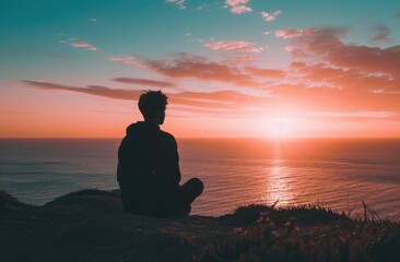 Meditative silhouette at sunrise