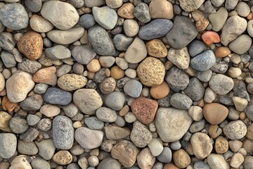 Textured background of assorted pebbles in various shapes and colors