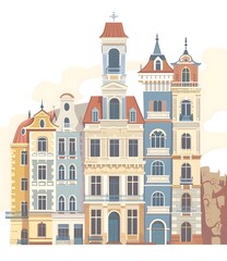 Fototapeta premium Vintage European Cityscape Illustration