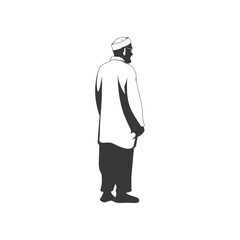 Obraz premium Silhouette of Elderly Man in Traditional Headwear, Rear View