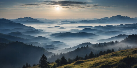 Obraz premium fog in the mountains, landscape at dawn