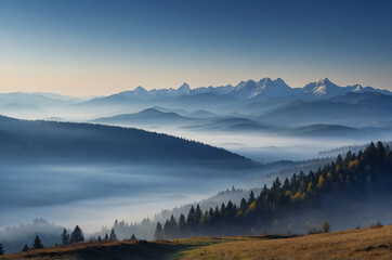 Obraz premium fog in the mountains, landscape at dawn