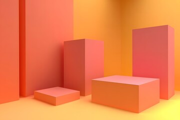 Fototapeta premium Abstract 3D Geometric Shapes Background Orange Yellow