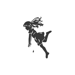 Obraz premium Silhouette of a Girl in Flight, Dropping a Single Tear