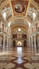 Fototapeta premium Interior Of An Old Building With A High Ceiling And A Marble Floor